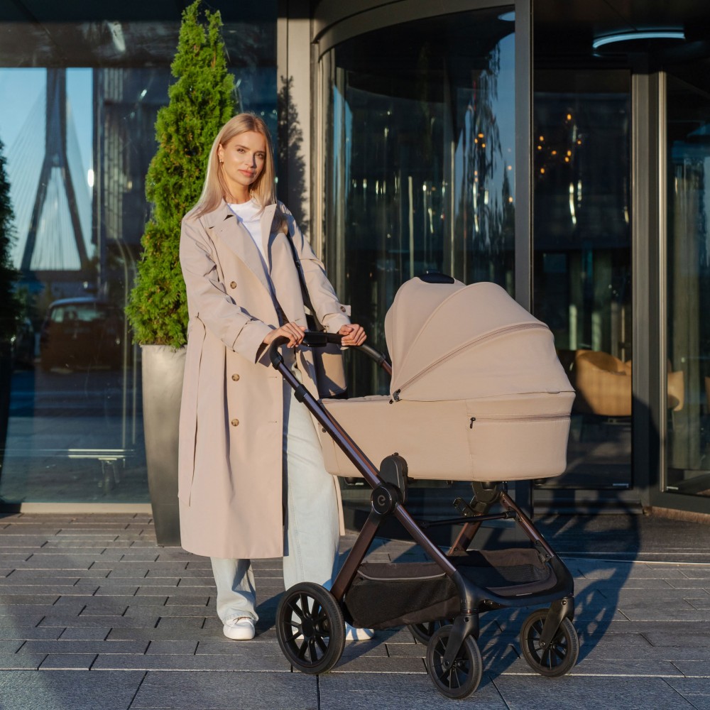 Espiro Code - универсальная детская коляска 2в1, всесезонная коляска (тройная вентиляция в люльке, регулировка высоты люльки, автоматическое складывание) • 19 Loving Beige