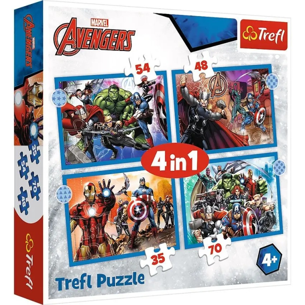 Пазлы 4 в 1 Trefl Marvel - Храбрые мстители, 54+35+48+70 шт (34386)
