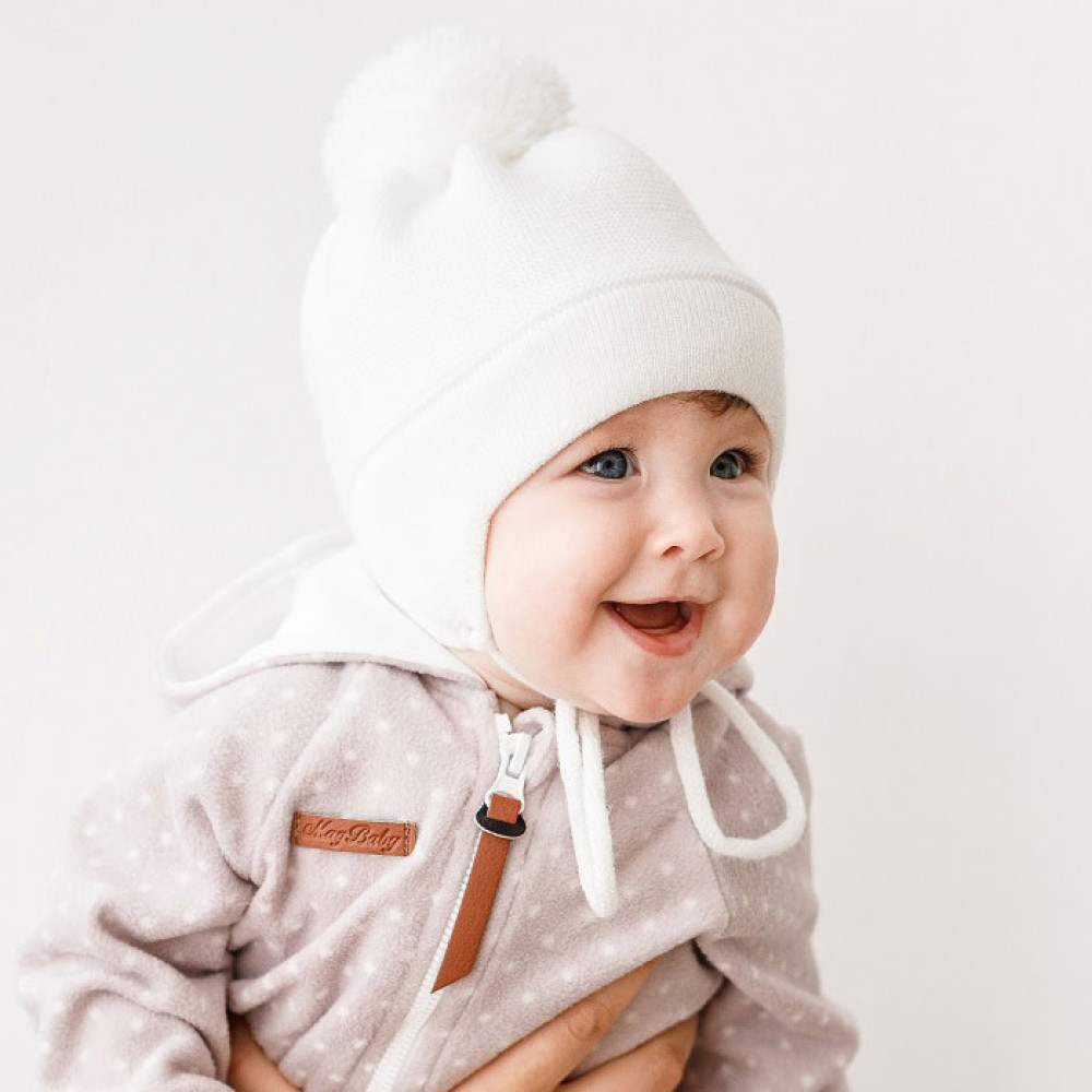В'язана шапка MagBaby Albie на трикотажі, р.46-48, біла (103168)