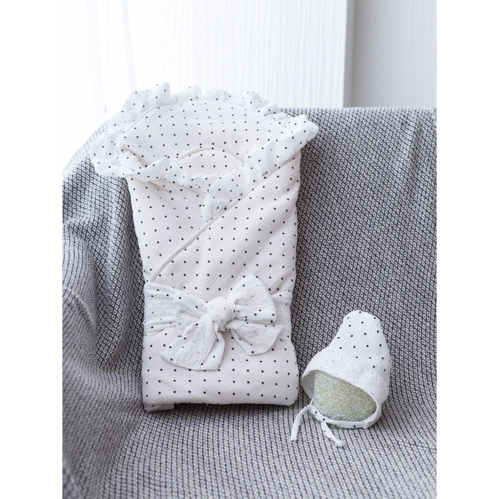 Мусліновий конверт MagBaby Shery з шапочкою, чорно-білий горох (102492)