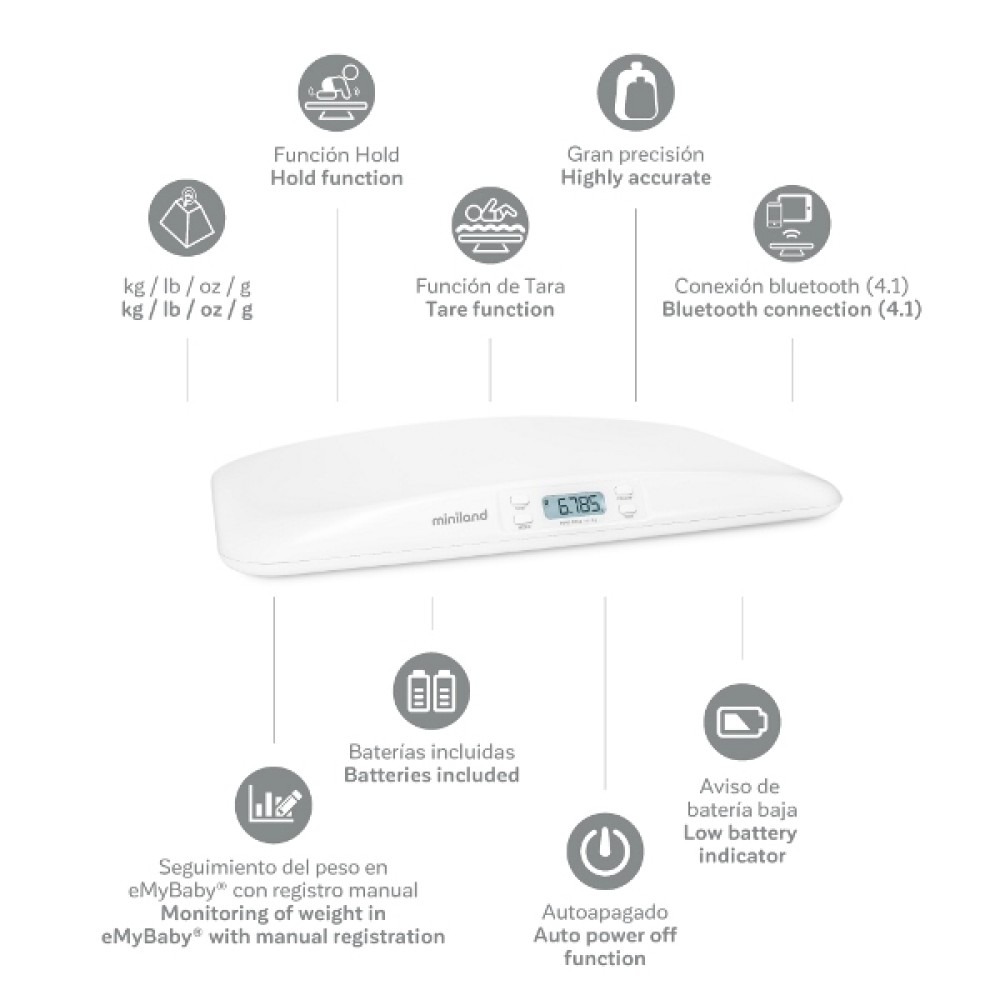 Miniland eMyScale Plus - дитячі смарт-ваги 0-20 кг • White