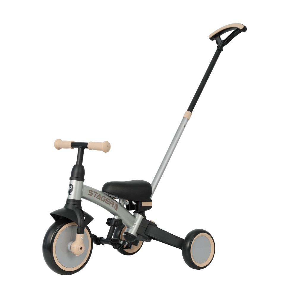 Qplay Stager - трехколесный детский велосипед 3в1 (от 18 месяцев до 5 лет), родительская ручка с функцией регулируемого управления, легкое превращение в беговел • Silver