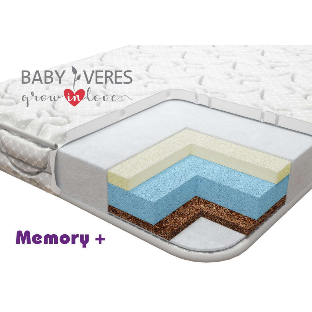Baby Veres Memory+ - матрас со средней и повышенной жесткостью сторон (нетканое волокно, пена Memory, Elastic Foam, кокосовая койра) • 160х80х10 см
