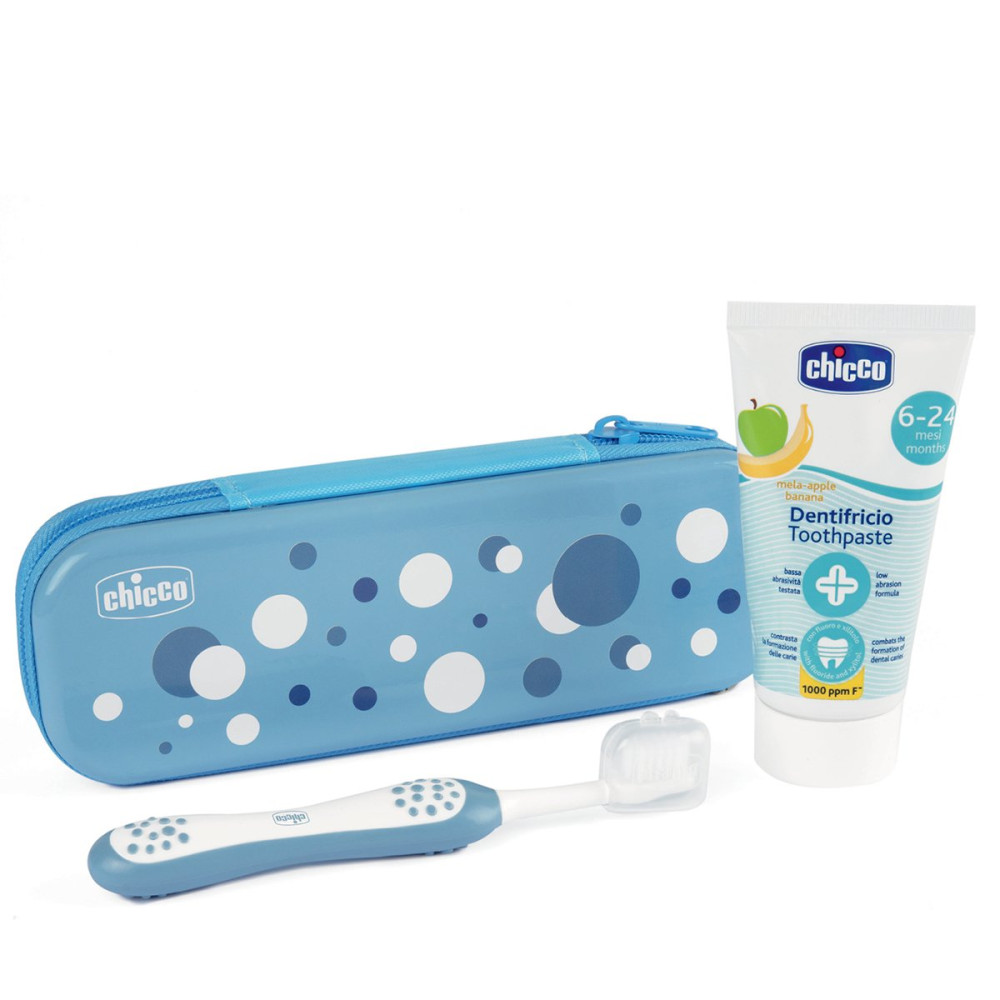 Дорожный набор Chicco: зубная щетка и зубная паста, 6-24 мес. Blue
