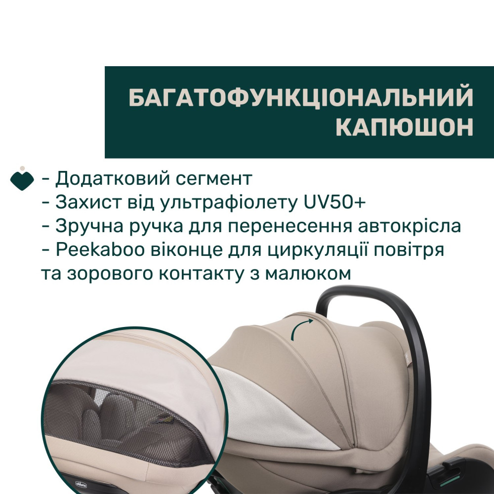 Chicco First-Seat Recline i-Size - автокрісло для немовля (від народження до 15 місяців / 40 - 87 см), можливість використання у літаку та вдома як шезлонг, регулювання нахилу до горизонтального положення, поворотність на 90° • Beige