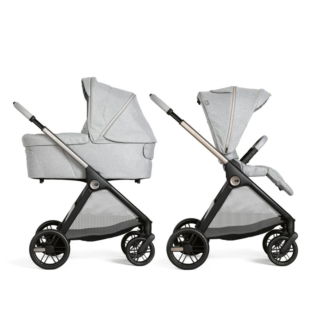 Chicco Bellagio - коляска 2 в 1, з натуральних бамбукових волокон, м'яка амортизація, телескопічна батьківська ручка, легко складається та компактна • Light Grey