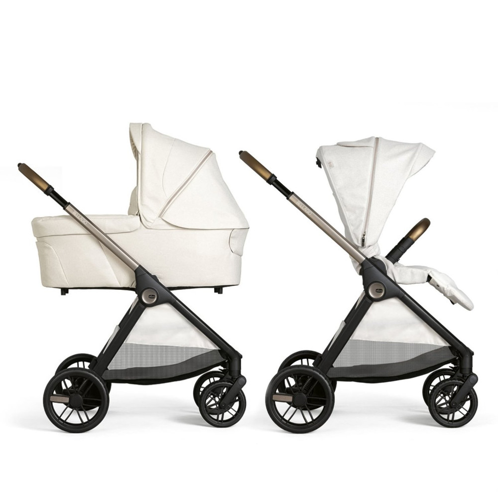 Chicco Bellagio - коляска 2 в 1, из натуральных бамбуковых волокон, мягкая амортизация, телескопическая родительская ручка, легко складывается и компактная • White