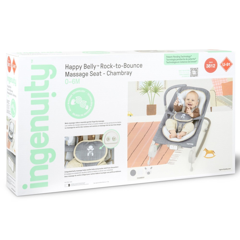 Шезлонг Ingenuity Parker-Chambray с технологией Happy Belly Blue