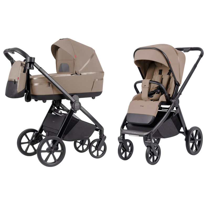 Carrello Omega Plus CRL-6540/1 - детская коляска 2 в 1, всесезонная коляска с фонариком LED, термолюлька, регулировка люльки по высоте, большие колеса, телескопическая ручка • Asteroid Beige