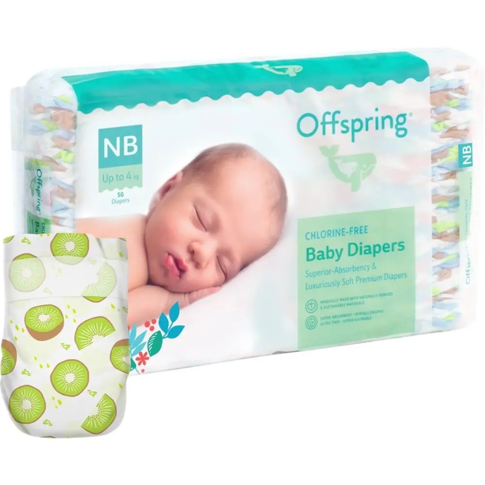 Offspring Hairykiwi - підгузки австралійські екологічні та ультрапоглинаючі, 56 шт • NB (до 4 кг)