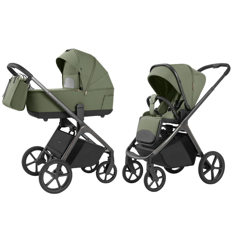 Carrello Vector CRL-6551 - легка дитяча коляска 2в1, всесезонний візок з регулюванням висоти люльки та прогулянкового сидіння, великі колеса, телескопічна ручка • Field Green