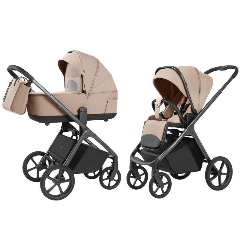 Carrello Vector CRL-6551 - легка дитяча коляска 2в1, всесезонний візок з регулюванням висоти люльки та прогулянкового сидіння, великі колеса, телескопічна ручка • Mellow Beige