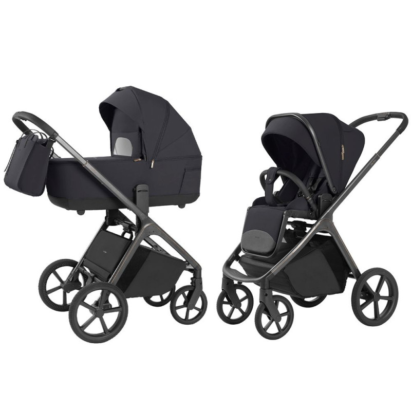 Carrello Vector CRL-6551 - легка дитяча коляска 2в1, всесезонний візок з регулюванням висоти люльки та прогулянкового сидіння, великі колеса, телескопічна ручка • Shadow Black
