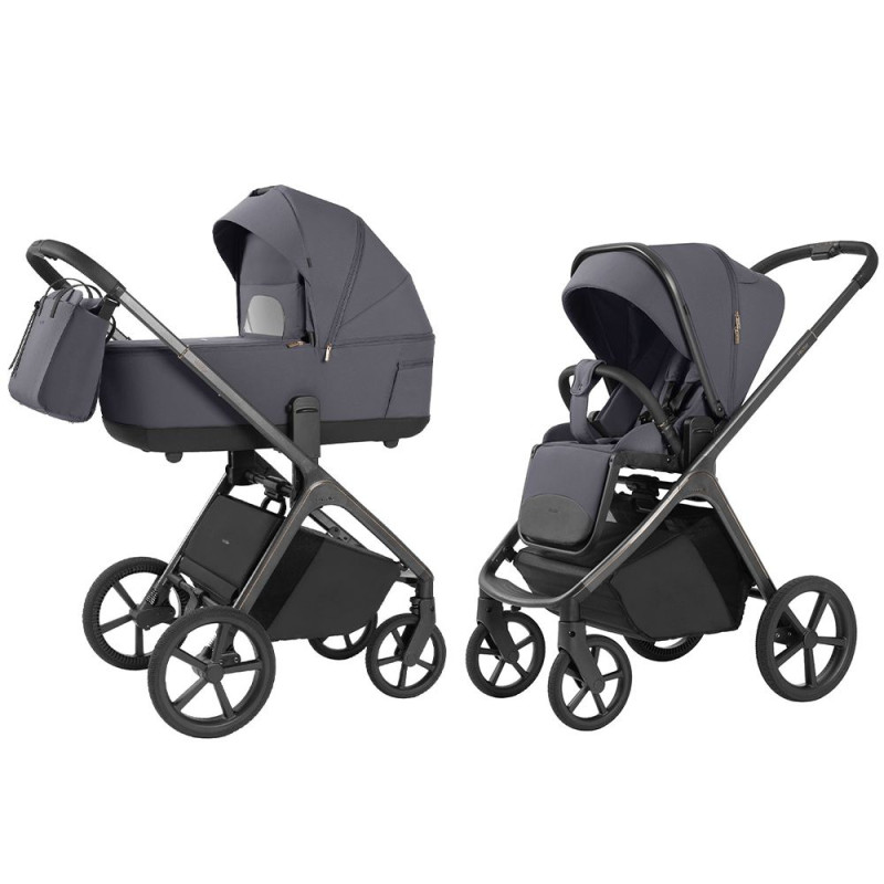 Carrello Vector CRL-6551 - легка дитяча коляска 2в1, всесезонний візок з регулюванням висоти люльки та прогулянкового сидіння, великі колеса, телескопічна ручка • Ultimate Grey