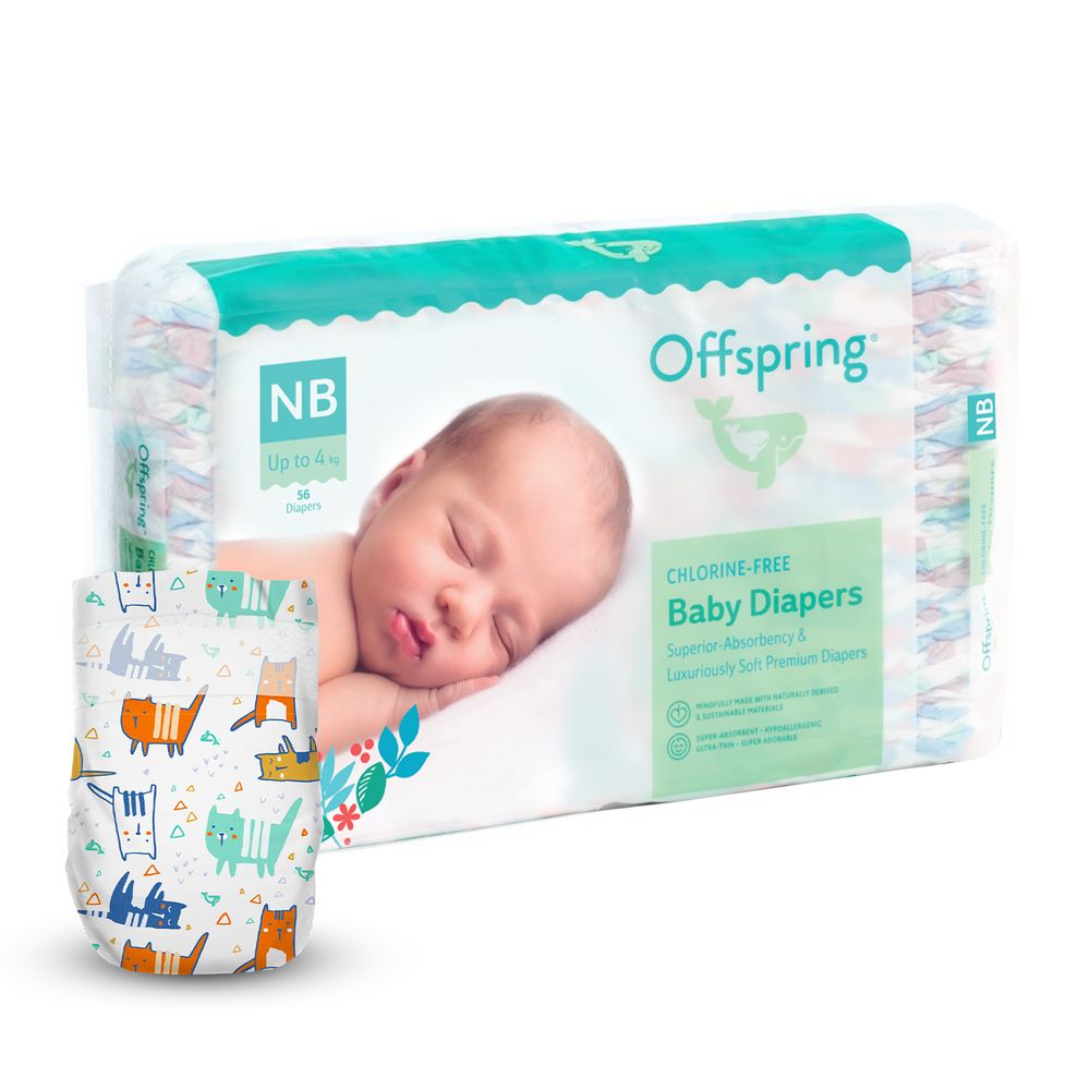 Offspring Meow The Cat - підгузки австралійські екологічні та ультрапоглинаючі, 56 шт • NB (до 4 кг)