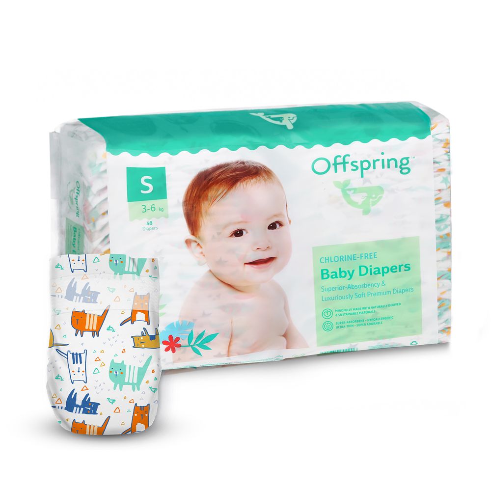 Offspring Meow The Cat - підгузки австралійські екологічні та ультрапоглинаючі, 48 шт • S (3-6 кг)