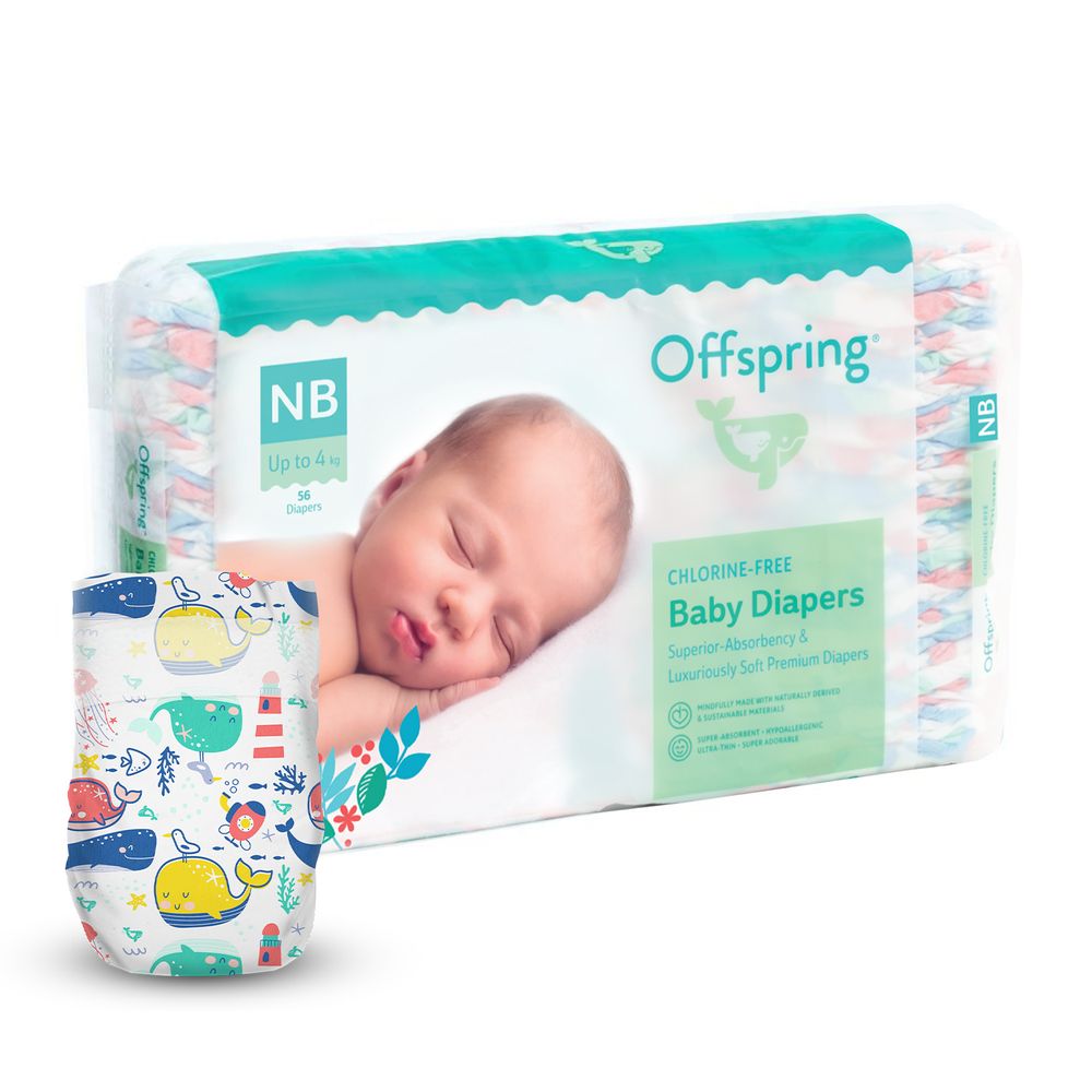 Offspring Willy the Whale - підгузки австралійські екологічні та ультрапоглинаючі, 56 шт • NB (до 4 кг)