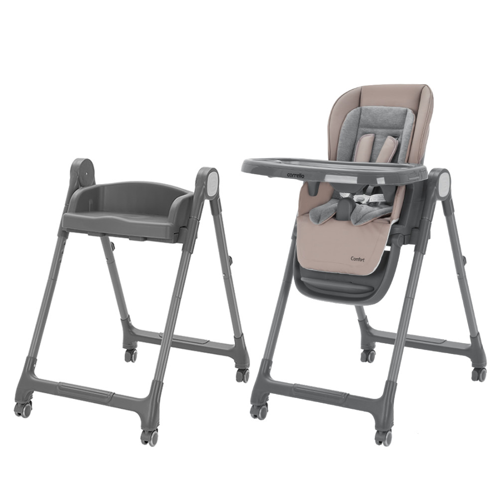 Carrello Comfort CRL-9506 - многофункциональный стульчик для кормления, компактное складывание, регулируемая высота, сиденье-бустер для взрослых детей • Noble Beige
