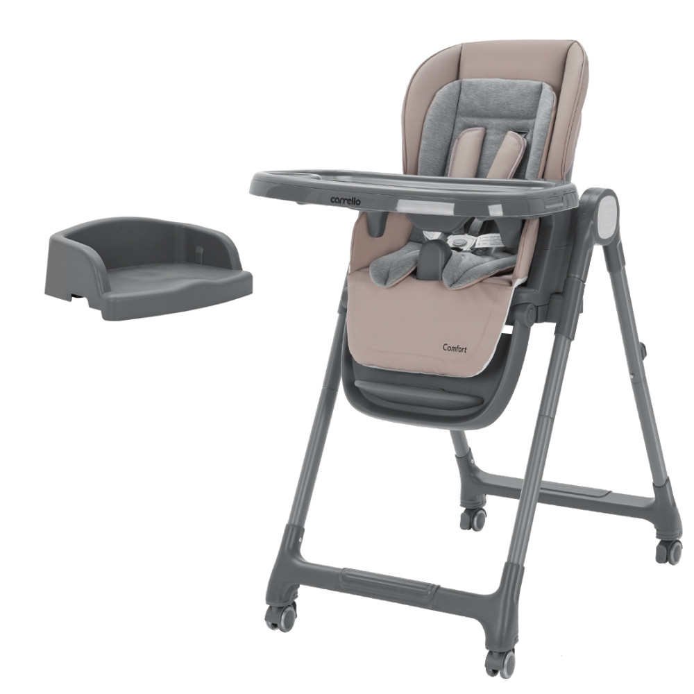 Carrello Comfort CRL-9506 - многофункциональный стульчик для кормления, компактное складывание, регулируемая высота, сиденье-бустер для взрослых детей • Noble Beige