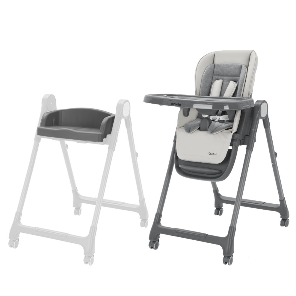 Carrello Comfort CRL-9506 - многофункциональный стульчик для кормления, компактное складывание, регулируемая высота, сиденье-бустер для взрослых детей • Royal Grey