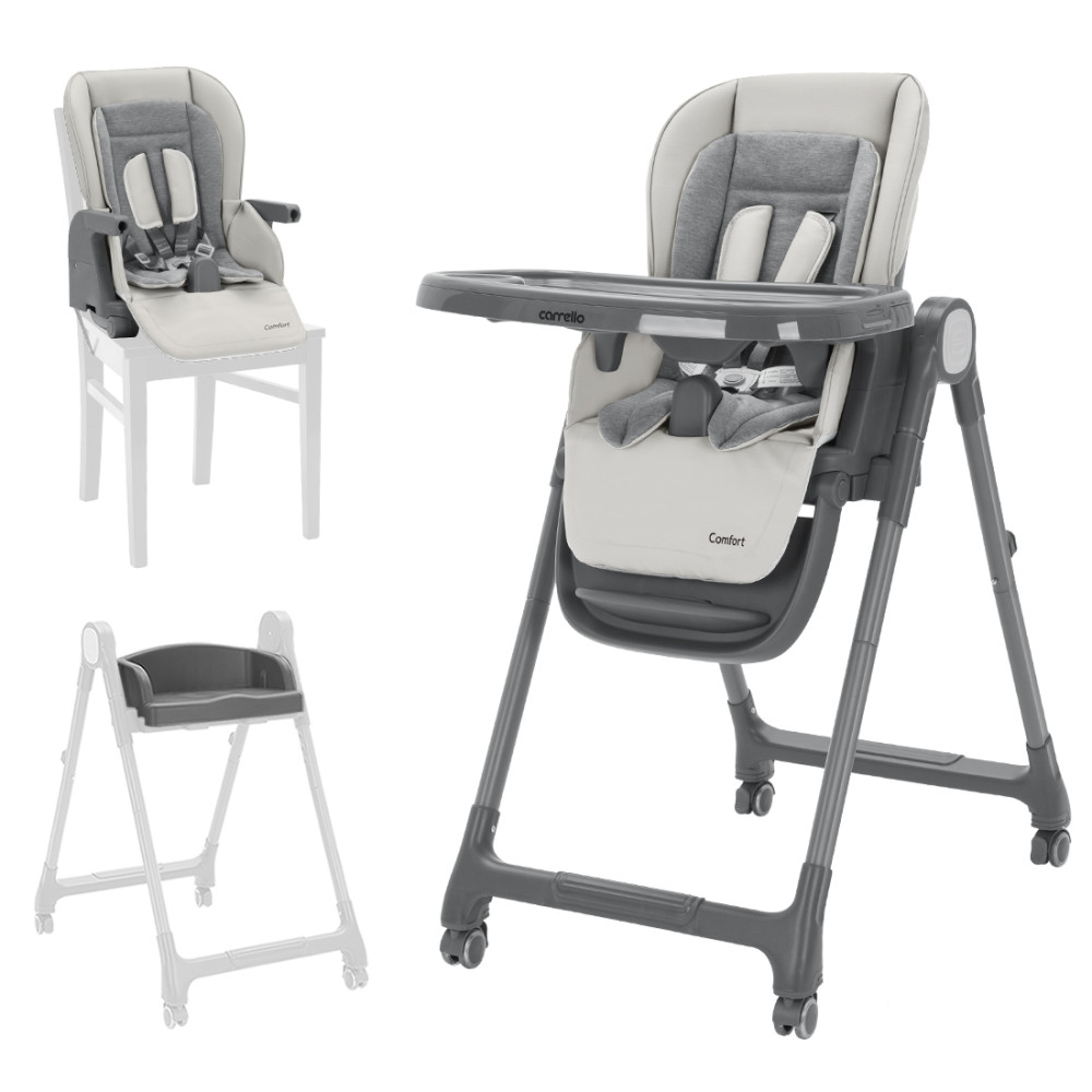 Carrello Comfort CRL-9506 - многофункциональный стульчик для кормления, компактное складывание, регулируемая высота, сиденье-бустер для взрослых детей • Royal Grey