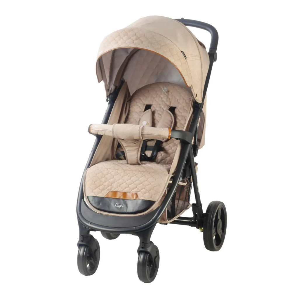 Quatro Capri - прогулянкова коляска, регульована спинка, великий капюшон, поліуретанові колеса, легко складається • Beige (12)