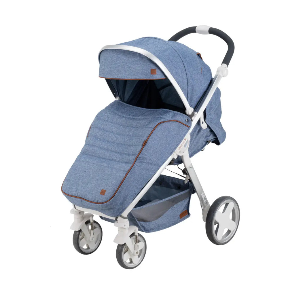 Quatro TOMMY - прогулочная коляска, регулируемая спинка, большой капюшон, встроенные отражатели, полиуретановые колеса, пятиточечные ремни, съемный бампер, легко складывается • Blue Jeans (11)