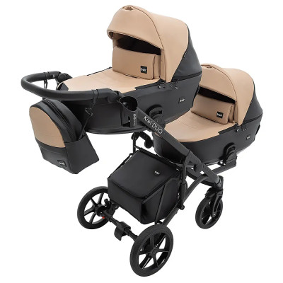 Bair Kiwi Duo Eco - дитяча коляска 2 в 1 для двійні, всесезонний візочок з люлькою для новонароджених • Cappuccino Black (18/15)