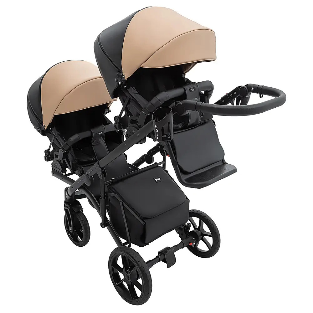 Bair Kiwi Duo Eco - дитяча коляска 2 в 1 для двійні, всесезонний візочок з люлькою для новонароджених • Cappuccino Black (18/15)