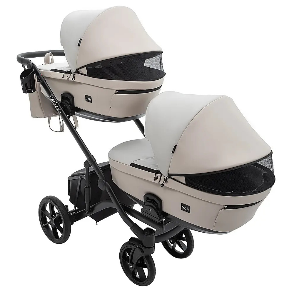 Bair Kiwi Duo Eco - дитяча коляска 2 в 1 для двійні, всесезонний візочок з люлькою для новонароджених • Beige Cappuccino (32/33)
