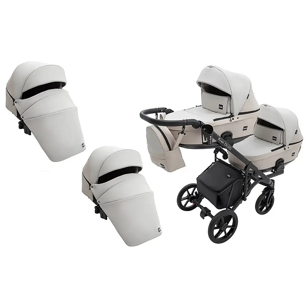 Bair Kiwi Duo Eco - дитяча коляска 2 в 1 для двійні, всесезонний візочок з люлькою для новонароджених • Beige Cappuccino (32/33)
