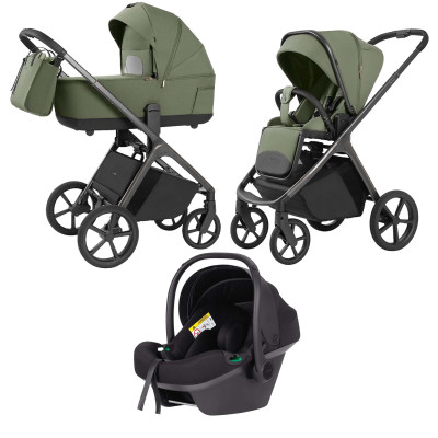 Carrello Vector CRL-6551 - легкая детская коляска 3в1 с регулировкой высоты люльки и прогулочного сиденья, с автокреслом для новорожденного Carrello Nova (0 - 15 месяцев / 40 - 87 см) • Field Green
