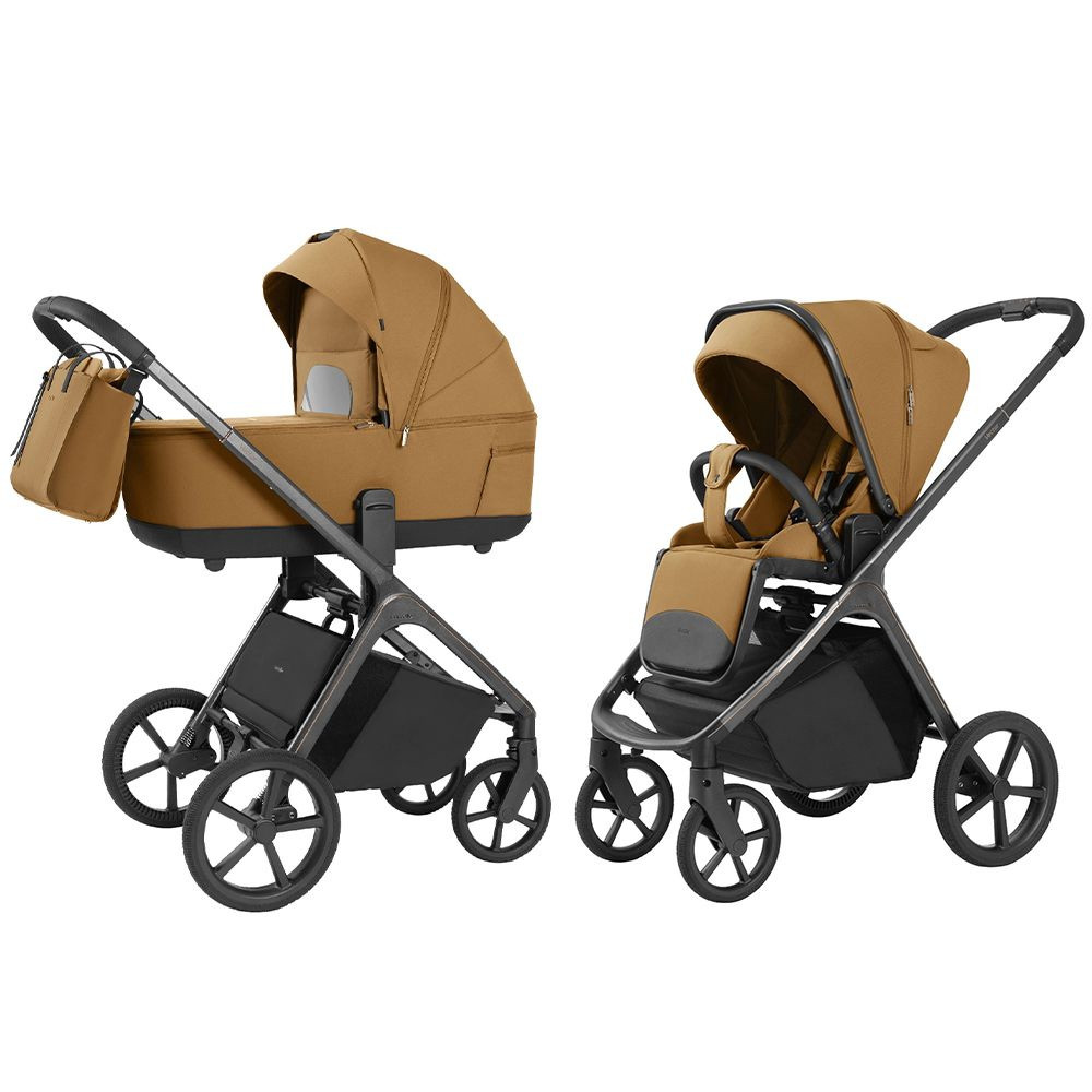 Carrello Vector CRL-6551 - легкая детская коляска 3в1 с регулировкой высоты люльки и прогулочного сиденья, с автокреслом для новорожденного Carrello Nova (0 - 15 месяцев / 40 - 87 см) • Golden Beige