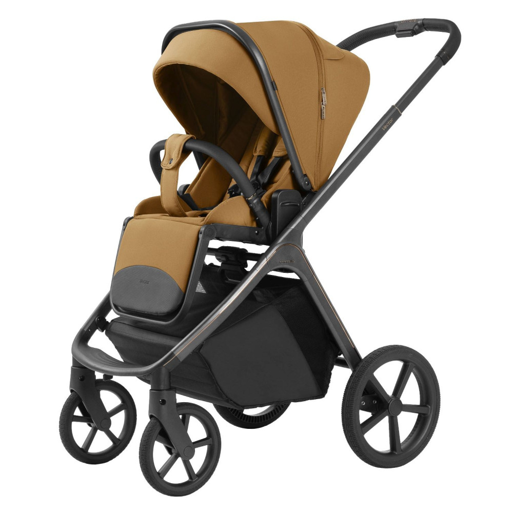 Carrello Vector CRL-6551 - легкая детская коляска 3в1 с регулировкой высоты люльки и прогулочного сиденья, с автокреслом для новорожденного Carrello Nova (0 - 15 месяцев / 40 - 87 см) • Golden Beige
