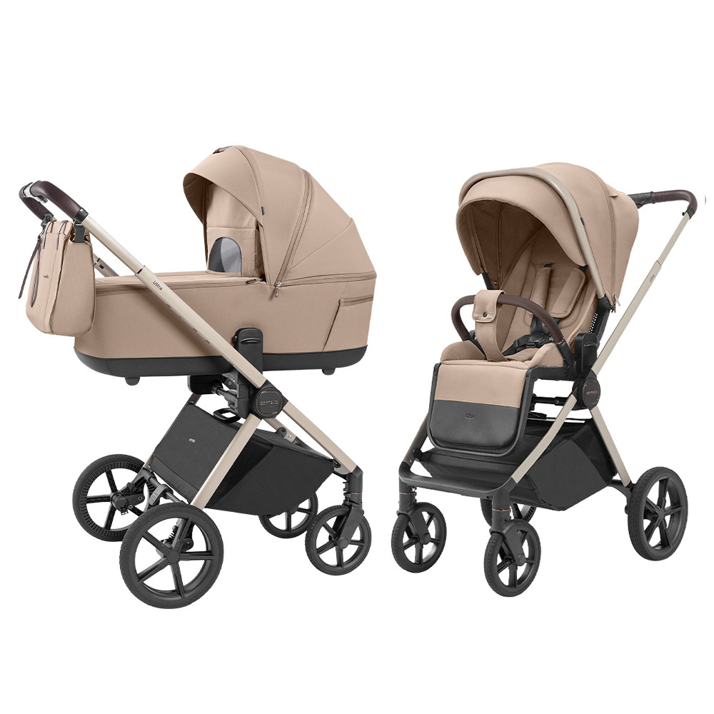 Carrello Ultra CRL-6527 - легкая детская коляска 2в1, термолюлька, телескопическая ручка, регулируемые по высоте люлька и сиденье • Floral Beige