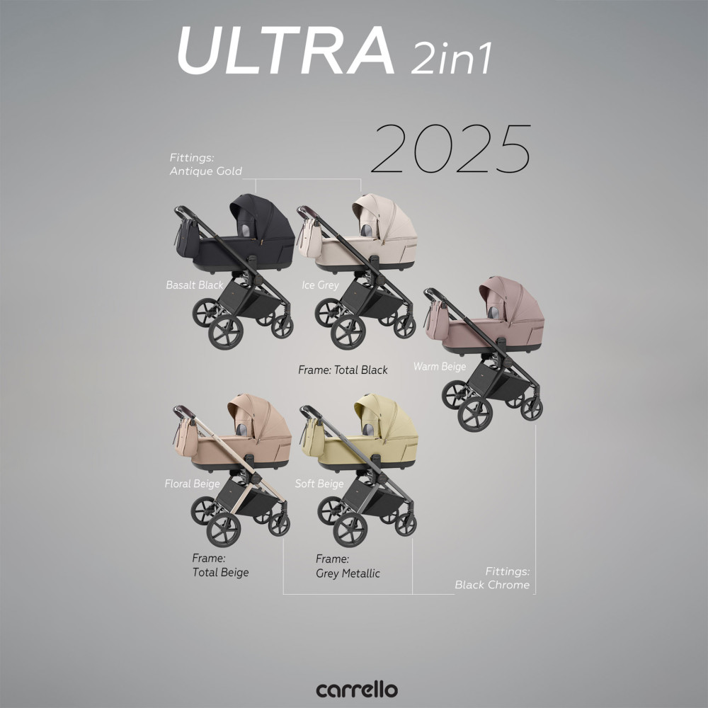 Carrello Ultra CRL-6527 - легкая детская коляска 2в1, термолюлька, телескопическая ручка, регулируемые по высоте люлька и сиденье • Floral Beige