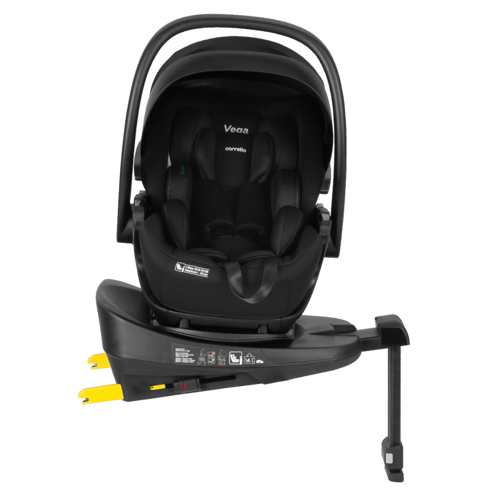 Carrello Vega CRL-14101/2 - детское раскладное автокресло для новорожденного с вращающейся базой, автолюлька (0 - 15 месяцев / 40 - 87 см), крепление ISOFIX с упором в пол • Absolute Black