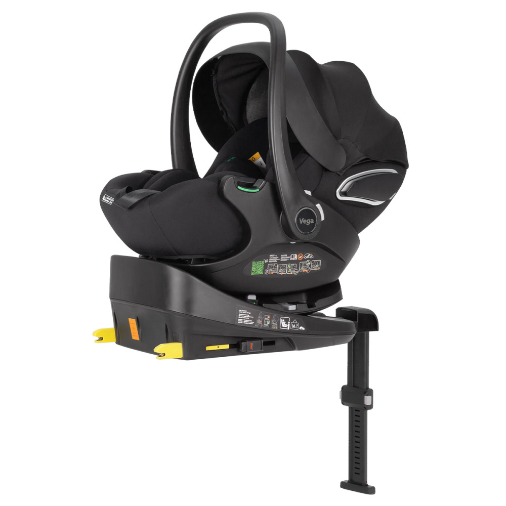 Carrello Vega CRL-14101/2 - детское раскладное автокресло для новорожденного с вращающейся базой, автолюлька (0 - 15 месяцев / 40 - 87 см), крепление ISOFIX с упором в пол • Absolute Black