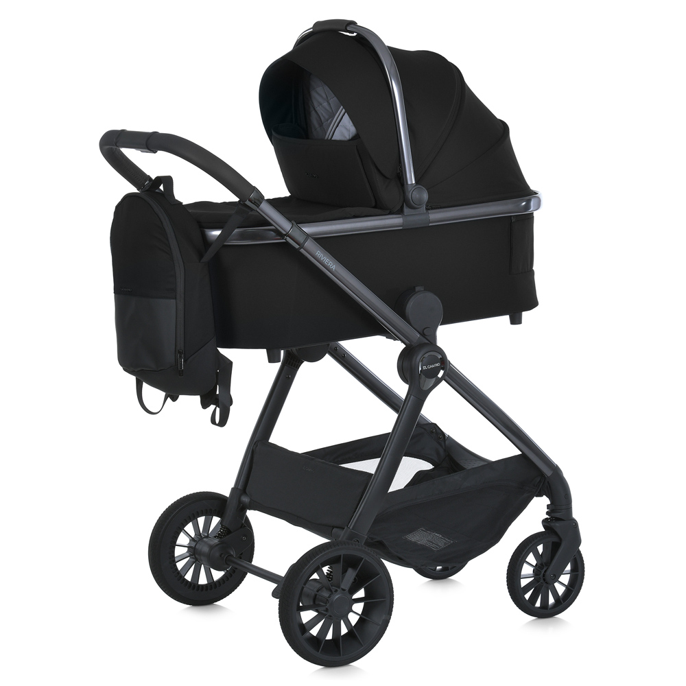 El Camino Riviera ME 1183 - детская коляска 2в1, универсальная, 2 уровня высоты люльки и прогулочного блока, люлька с двойной вентиляцией • Jet Black