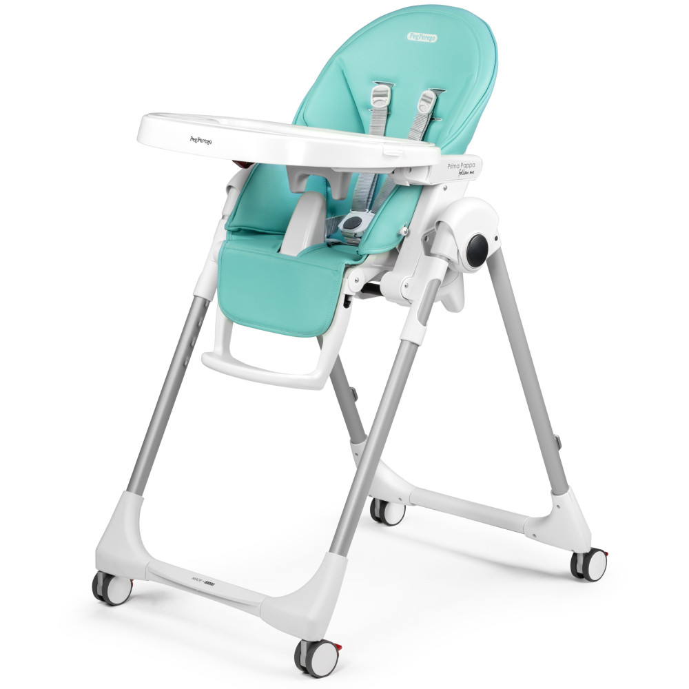 Peg Perego Prima Pappa Follow Me - стільчик для годування, шезлонг для новонароджених (регулювання по висоті, нахил спинки, регулювання підніжки), чохол з екошкіри, 4 колеса, компактне складання • Tahiti