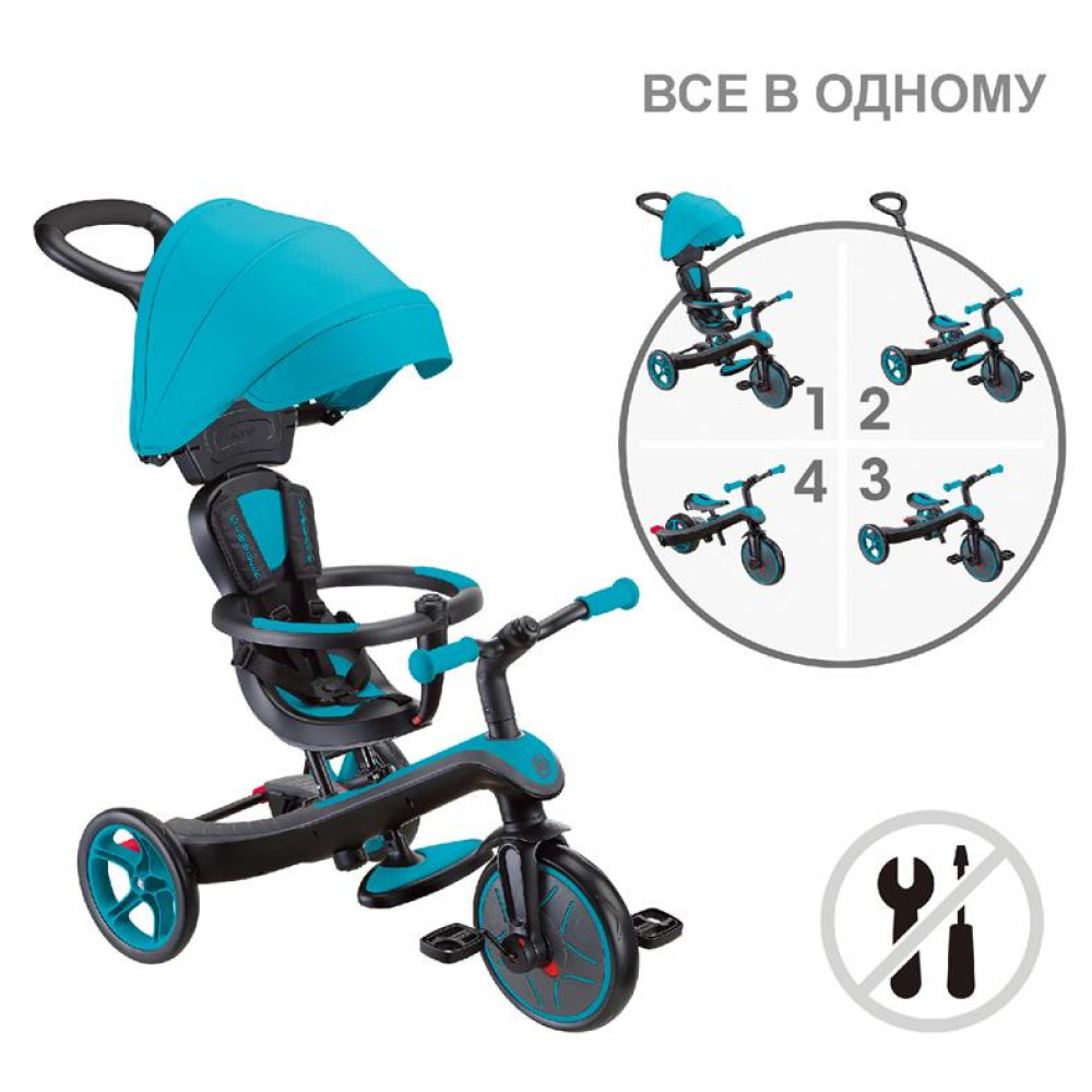 Globber Explorer Trike 4в1 - дитячий велосипед-трансформер з батькіською ручкою, біговел • Turquoise Globber Explorer Trike 4в1 - дитячий велосипед-трансформер з батькіською ручкою, біговел • Turquoise