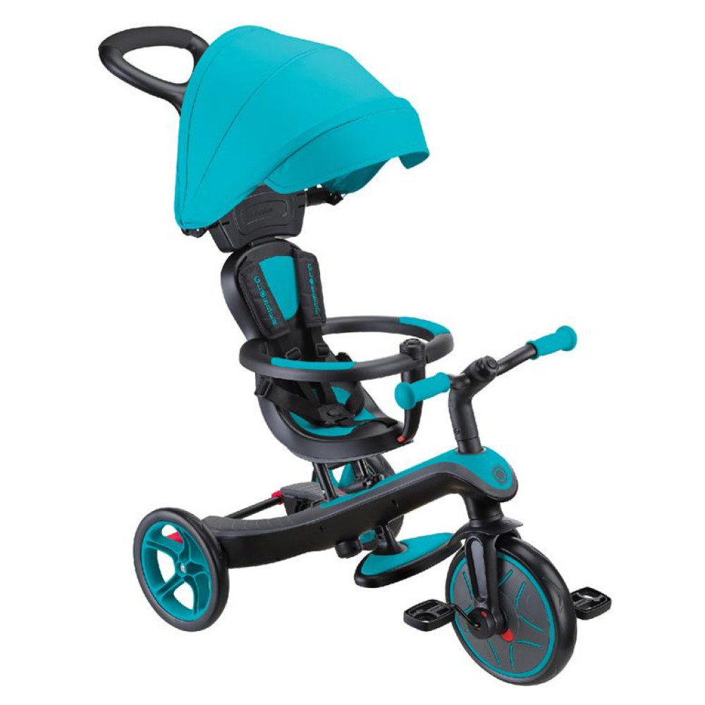 Globber Explorer Trike 4в1 - дитячий велосипед-трансформер з батькіською ручкою, біговел • Turquoise