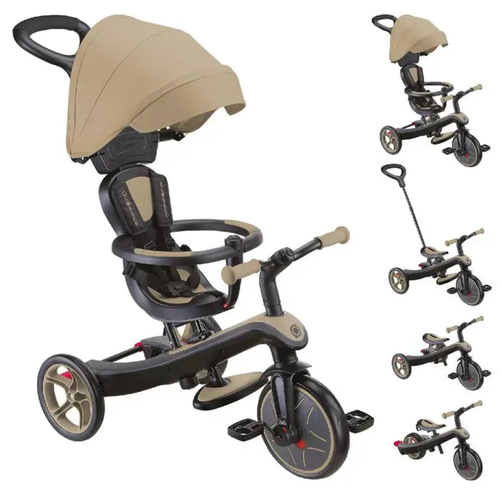 Globber Explorer Trike 4в1 - дитячий велосипед-трансформер з батькіською ручкою, біговел • Sand Beige