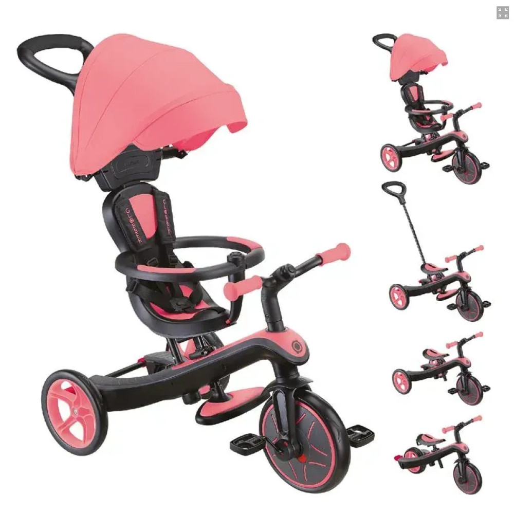 Globber Explorer Trike 4в1 - детский велосипед-трансформер с родительской ручкой, беговел • Pink
