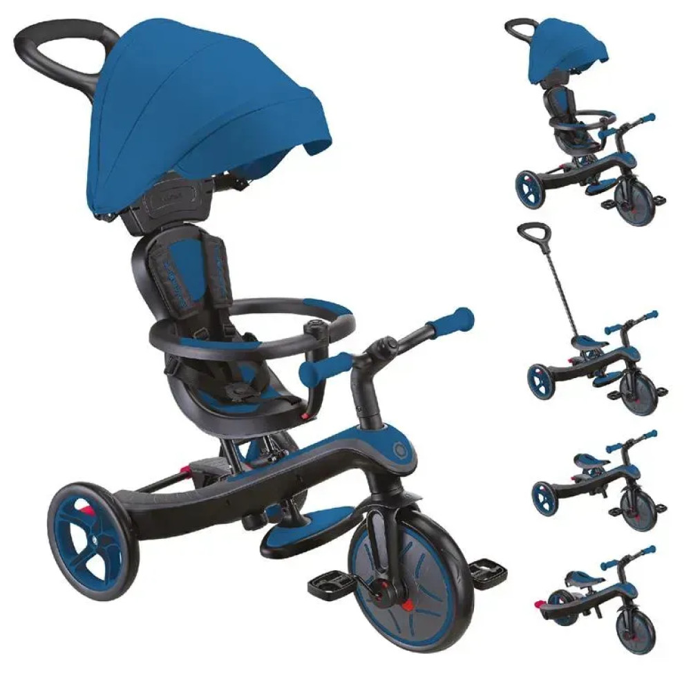 Globber Explorer Trike 4в1 - детский велосипед-трансформер с родительской ручкой, беговел • Blue