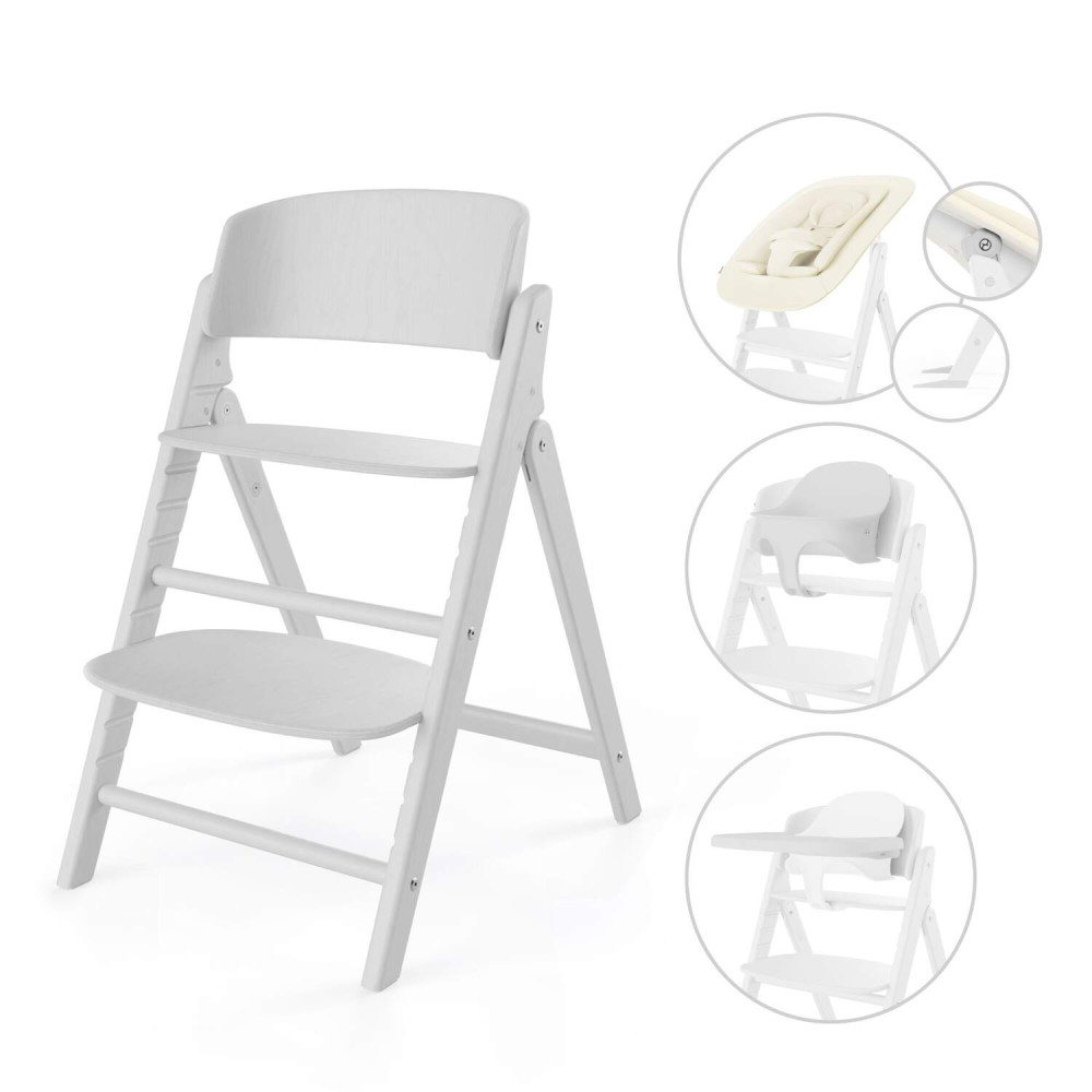 Cybex Click&Fold - детский стульчик 4в1: шезлонг–баунсер для новорожденного, стульчик для кормления, детский стул и адаптеры (0-99 лет /0-120 кг) • All White