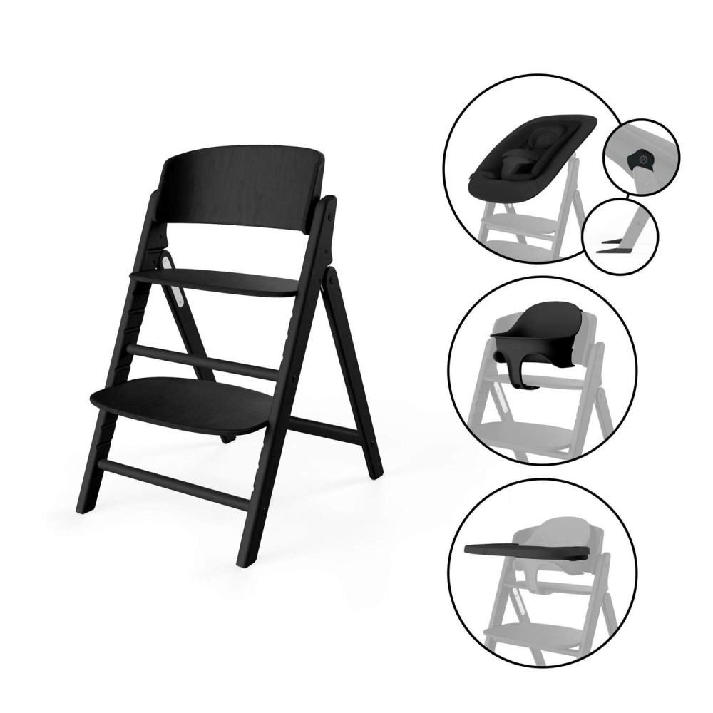 Cybex Click&Fold - детский стульчик 4в1: шезлонг–баунсер для новорожденного, стульчик для кормления, детский стул и адаптеры (0-99 лет /0-120 кг) • Stunning Black