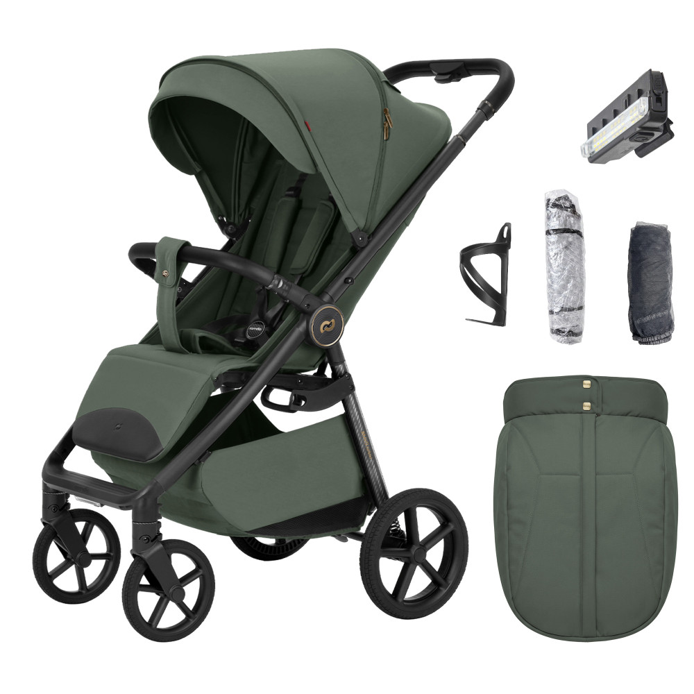 Carrello Bravo Carbon 2026 CRL-5530 - всесезонная прогулочная коляска с подсветкой (телескопическая ручка, магнитный замок ремней) • Tropic Green