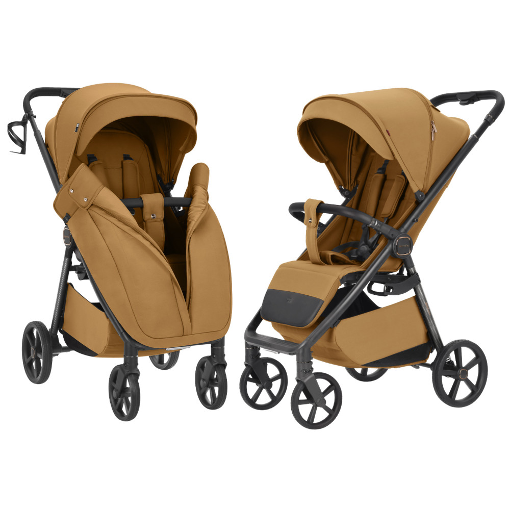 Carrello Bravo Carbon CRL-5530 - прогулянкова коляска для бездоріжжя, всесезонний візок з підсвіткою (телескопічна ручка) • Ginger Beige