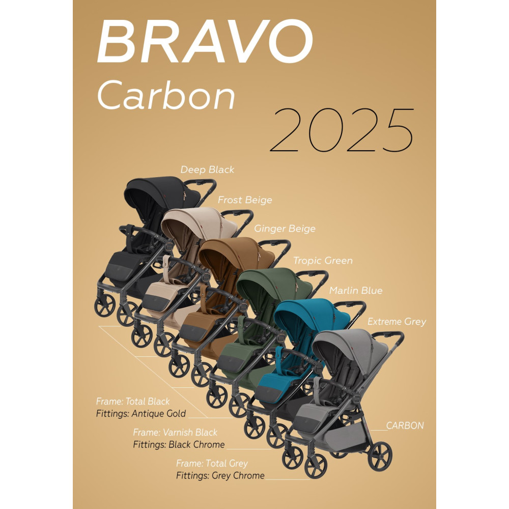 Carrello Bravo Carbon CRL-5530 - прогулянкова коляска для бездоріжжя, всесезонний візок з підсвіткою (телескопічна ручка) • Ginger Beige